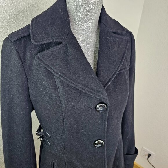 Kenneth Cole New York Black Wool Blend Side Buckle Coat Size 6 - Picture 3 of 7